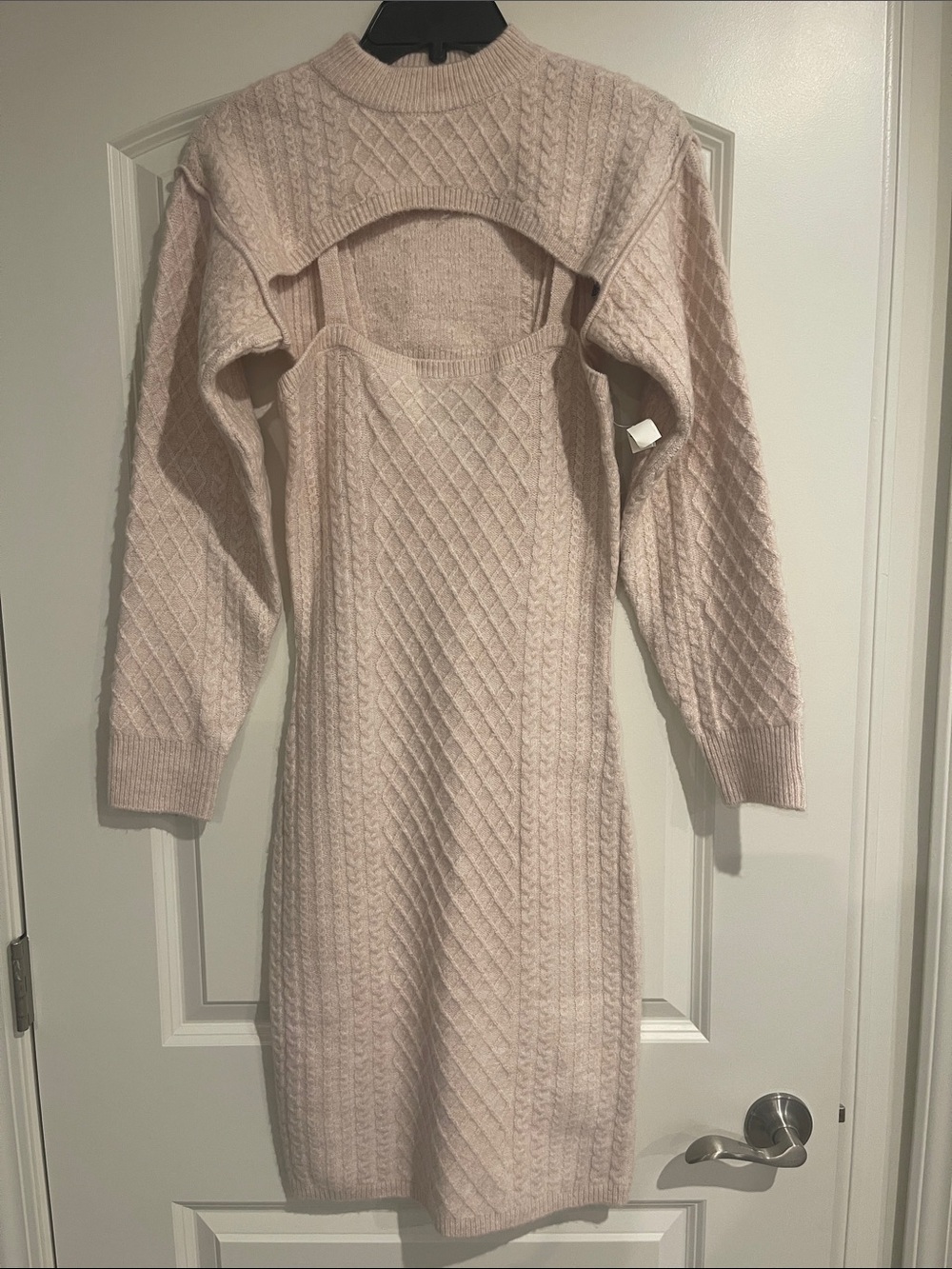 House of Harlow 1960 Cream Marbled Cable-Knit Sweater Dress